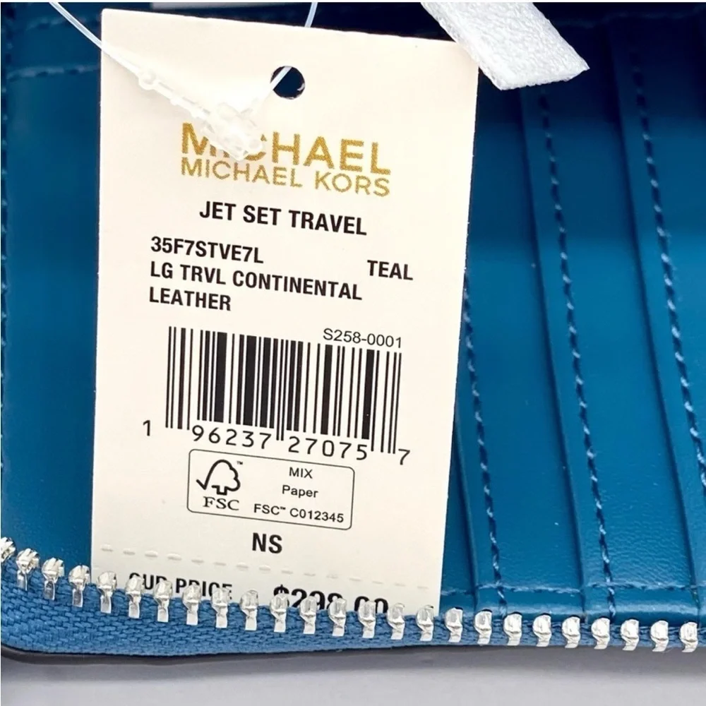 Michael Kors Large Leather Continental Wallet Wristlet Teal